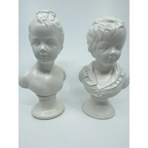 National Potteries Co Pair Statues Girl Boy Bust Japan Set of 2 Napco